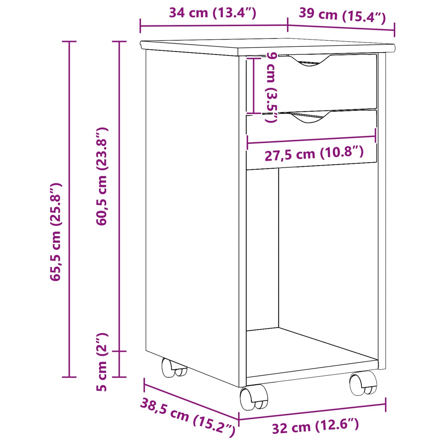 vidaXL Κινητό Ντουλάπι 34 x 39 x 65,5 cm Στερεό πεύκο Καφέ