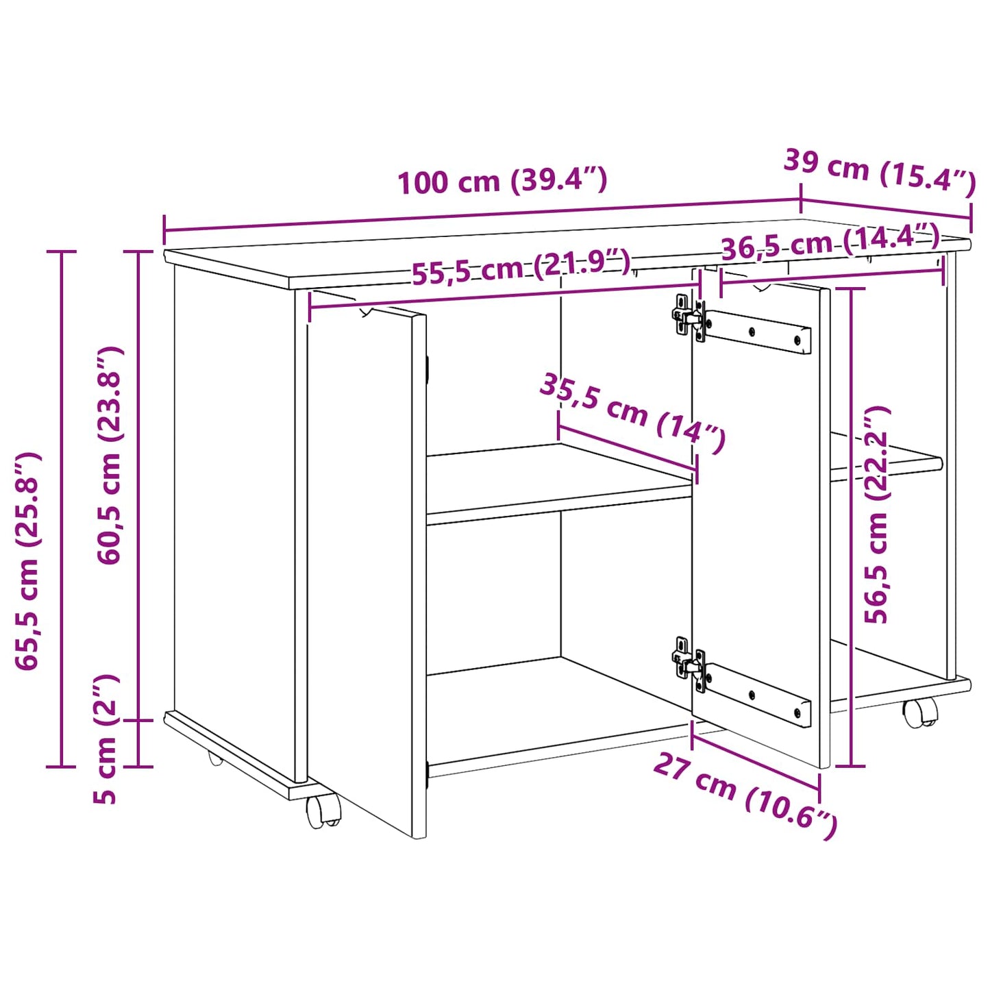 vidaXL Κινητό Ντουλάπι Καφέ 100 x 39 x 65,5 εκ Στερεό ξύλο πεύκου
