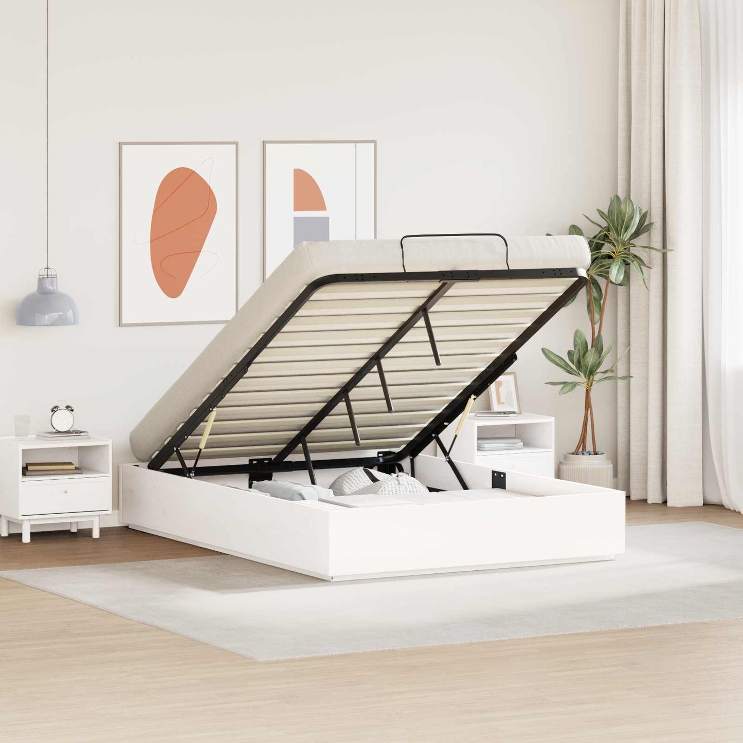 vidaXL Κρεβάτι Οθωμανικού Τύπου Λευκός 135 x 190 cm Στερεό πεύκο