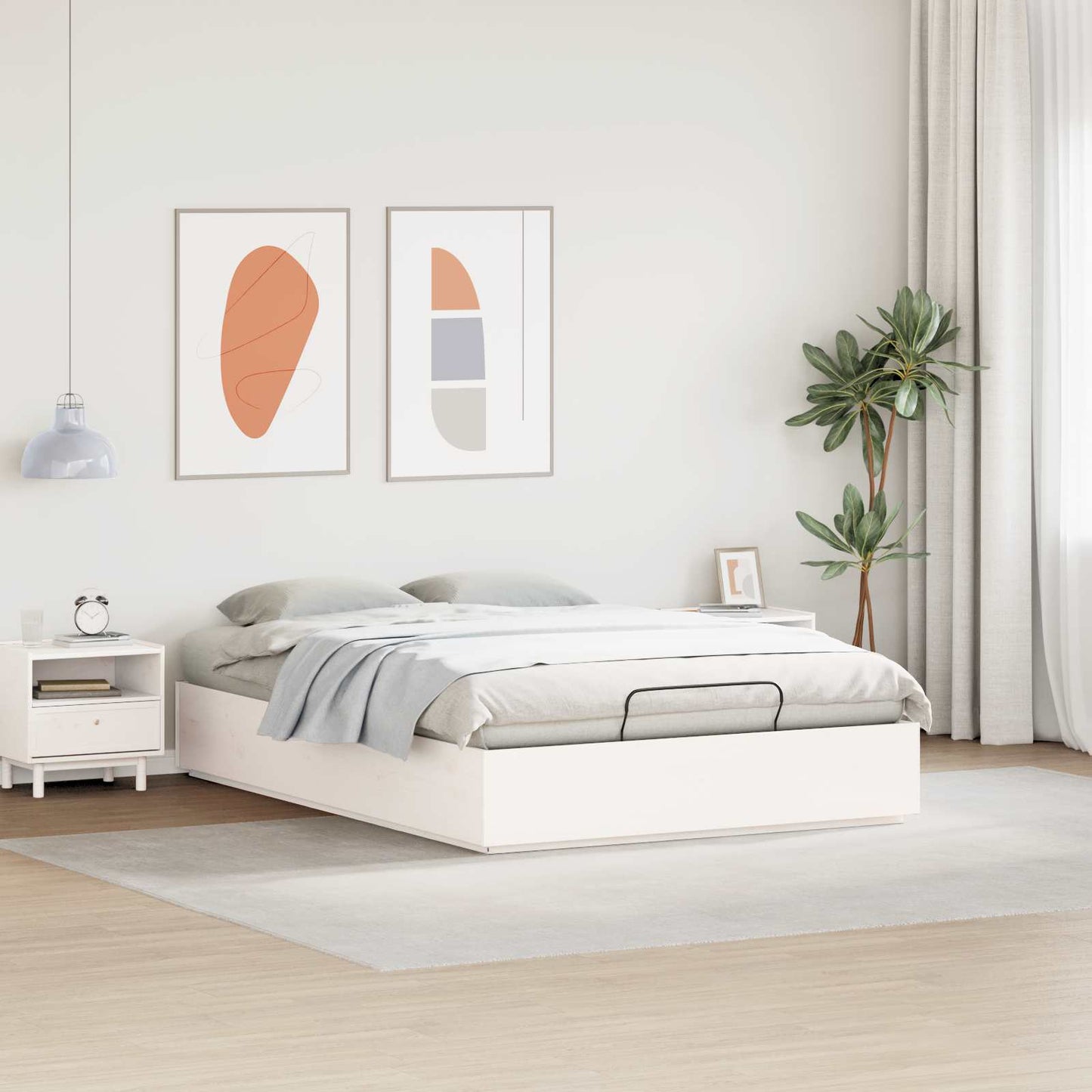 vidaXL Κρεβάτι Οθωμανικού Τύπου Λευκός 150 x 200 cm Στερεό πεύκο