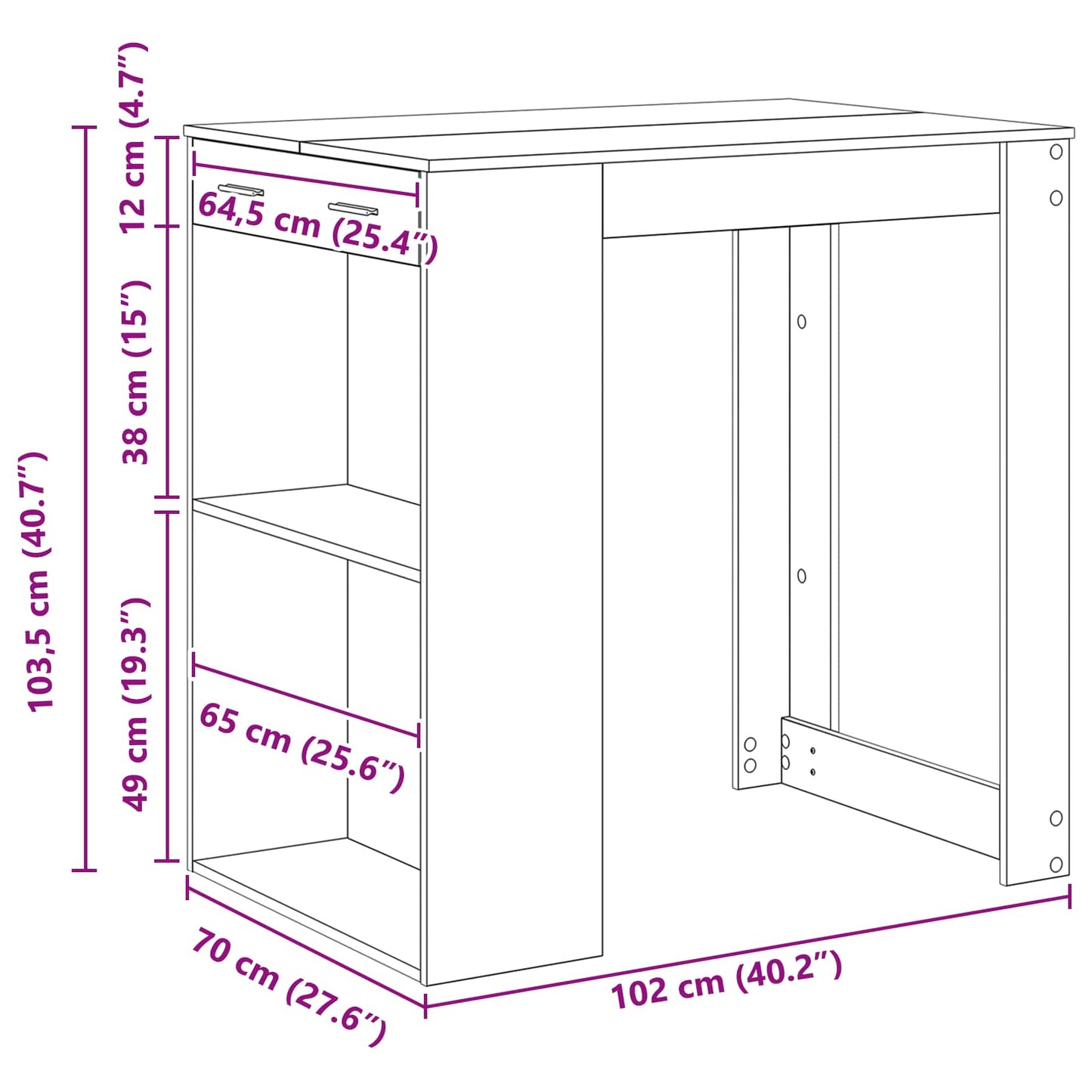 vidaXL Τραπέζι μπαρ 102 x 70 x 103,5 εκ Επεξεργασμένο Ξύλο Μαύρη Οξυά