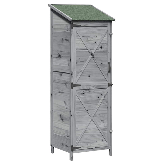 vidaXL Αποθήκη Κήπου Γκρι 59,5 x 56 x 176,5 εκ. Στερεό Ξύλο Πεύκου