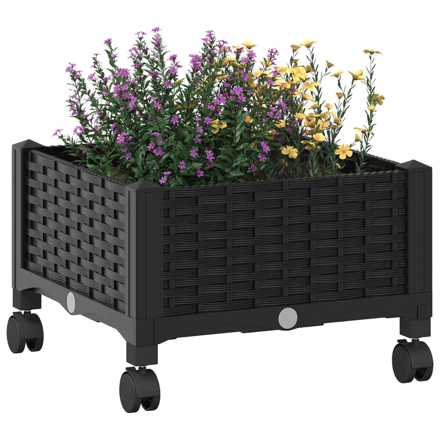 vidaXL Κήπος Γλαστράκι με Ροδάκια Μαύρο 40 x 40 x 29 εκ PP
