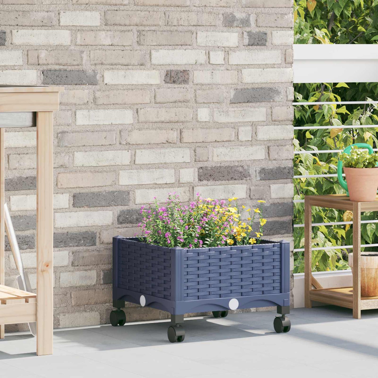 vidaXL Κήπος Γλαστράκι με Ροδάκια Μπλε Γκρι 40 x 40 x 33 cm PP