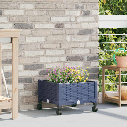 vidaXL Κήπος Γλαστράκι με Ροδάκια Μπλε Γκρι 40 x 40 x 33 cm PP