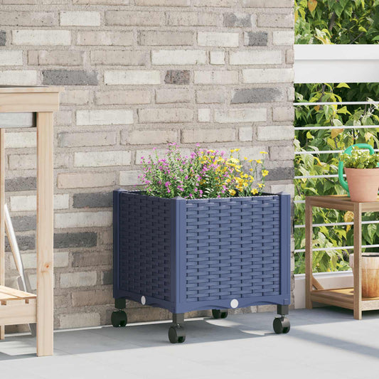 vidaXL Κήπος Γλαστράκι με Ροδάκια Μπλε Γκρι 40 x 40 x 48 cm PP