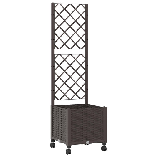 vidaXL Γλάστρα κήπου με πέργκολα & τροχούς Καφέ 40 x 40 x 146 εκ PP