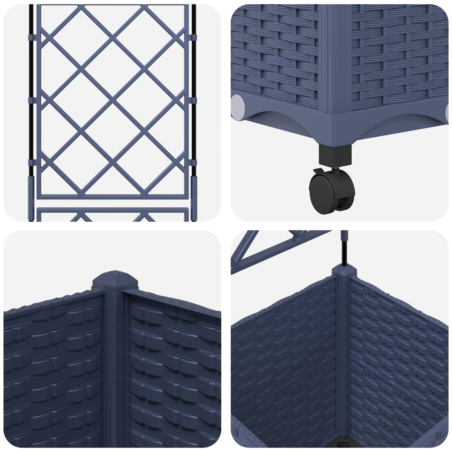 vidaXL Γλάστρα κήπου με πέργκολα & τροχούς Γκρι 40 x 40 x 149 εκ PP