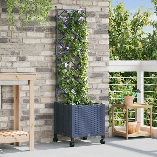vidaXL Γλάστρα κήπου με πέργκολα & τροχούς Γκρι 40 x 40 x 149 εκ PP