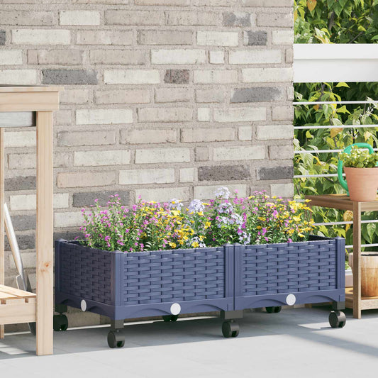 vidaXL Κήπος Γλαστράκι με Ροδάκια Μπλε Γκρι 80 x 40 x 33 cm PP