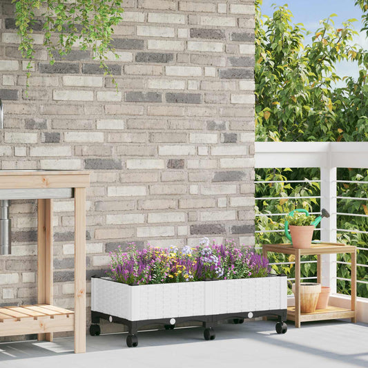 vidaXL Κήπος Γλαστράκι με Ροδάκια Λευκό 80 x 40 x 33 cm PP