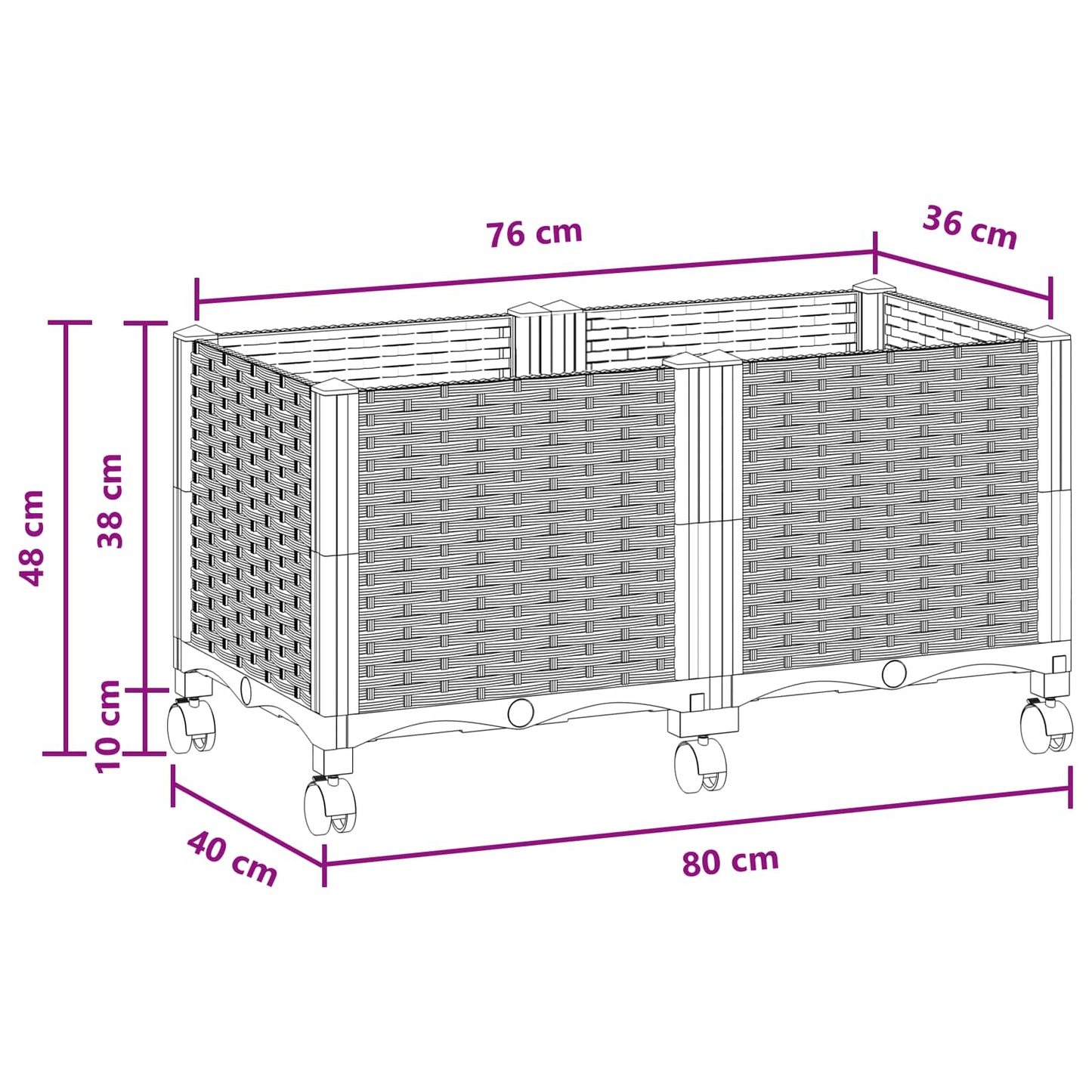 vidaXL Κήπος Γλαστράκι με Ροδάκια Καφέ 80 x 40 x 44 εκ PP