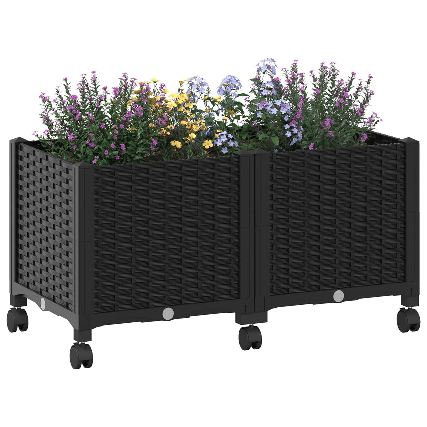 vidaXL Κήπος Γλαστράκι με Ροδάκια Μαύρο 80 x 40 x 44 εκ PP