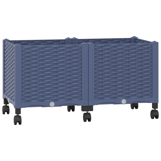 vidaXL Κήπος Γλαστράκι με Ροδάκια Μπλε Γκρι 80 x 40 x 48 cm PP