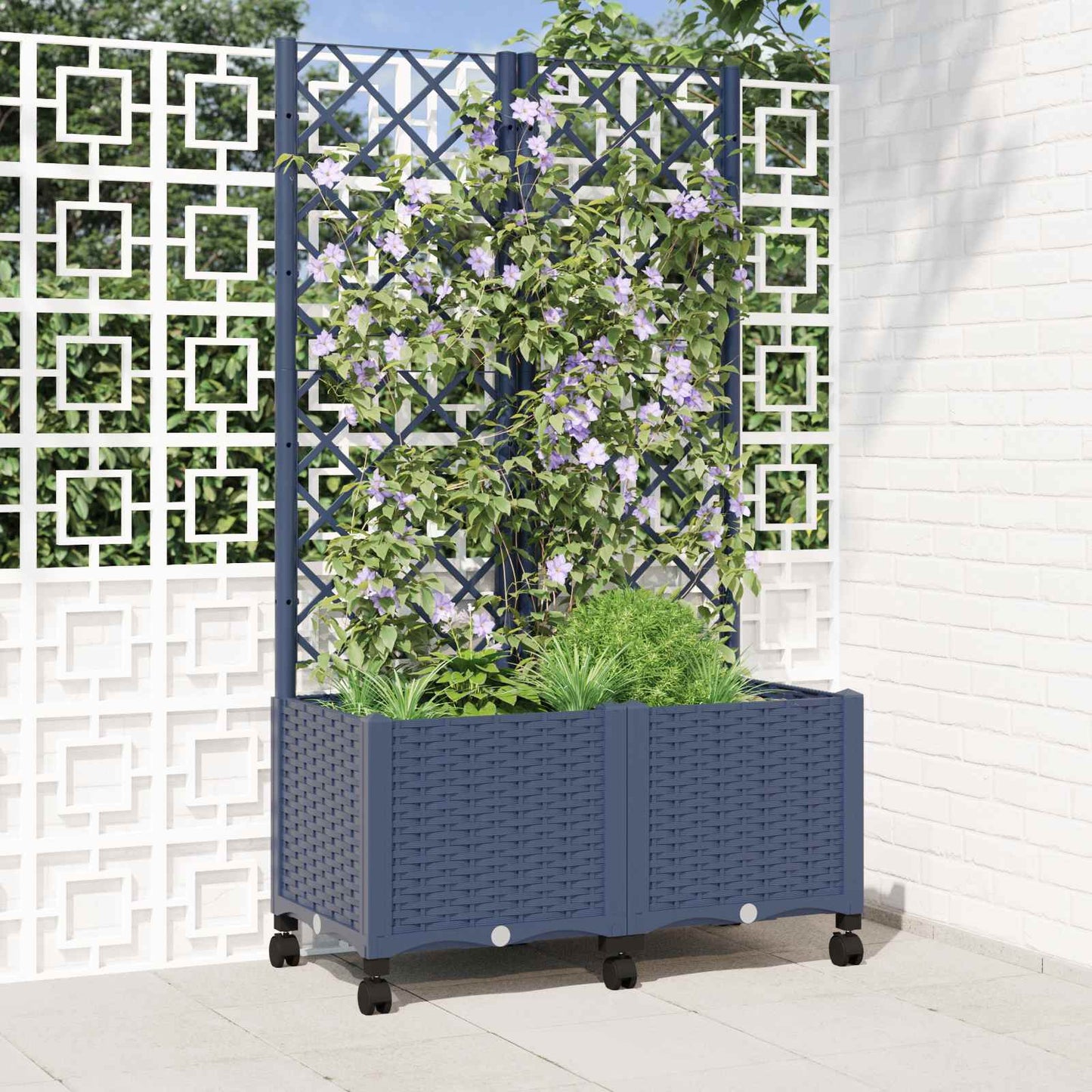 vidaXL Γλάστρα κήπου με πέργκολα & τροχούς Μπλε Γκρι 80 x 40 x 146 εκ