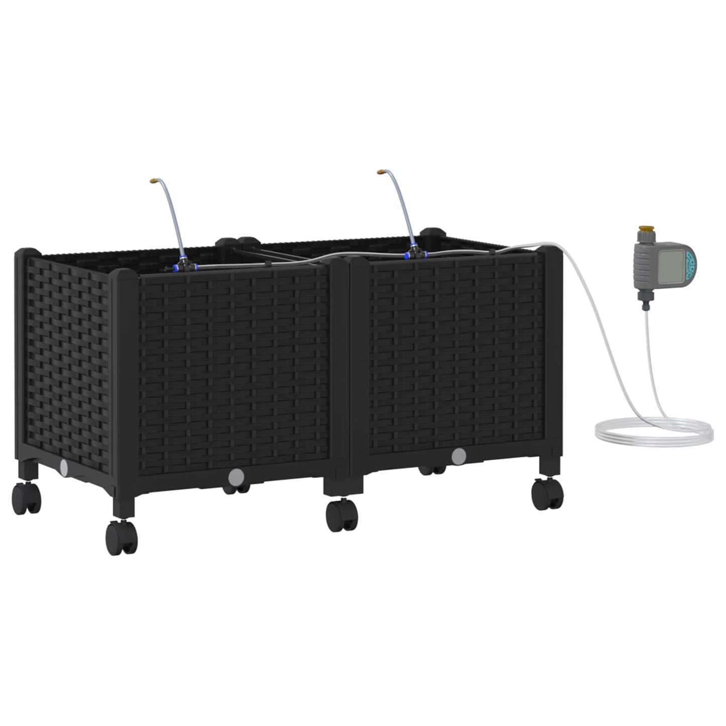 vidaXL Γλάστρα Κήπου με Άρδευση και Ροδάκια 2 τμχ. Μαύρο PP