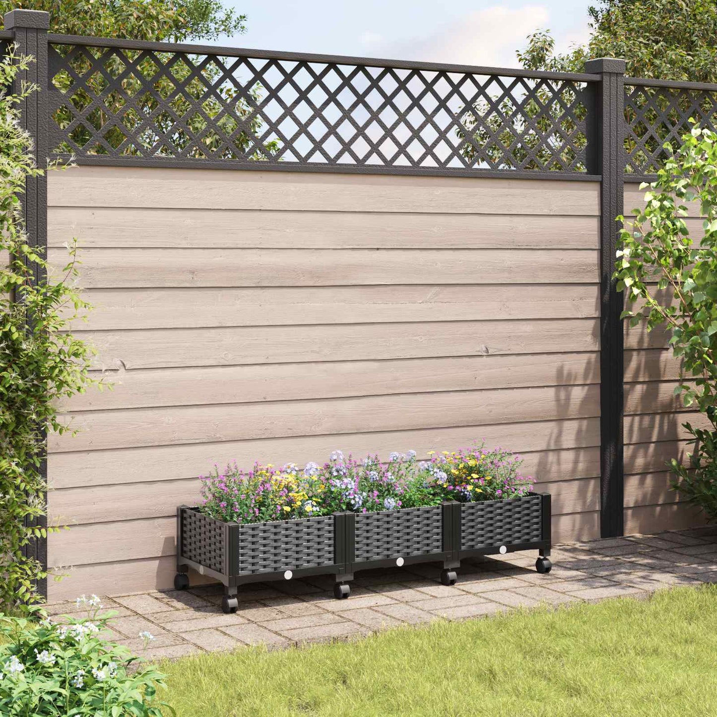 vidaXL Κήπος Γλαστράκι με Ροδάκια Μαύρο 120 x 40 x 29 εκ PP