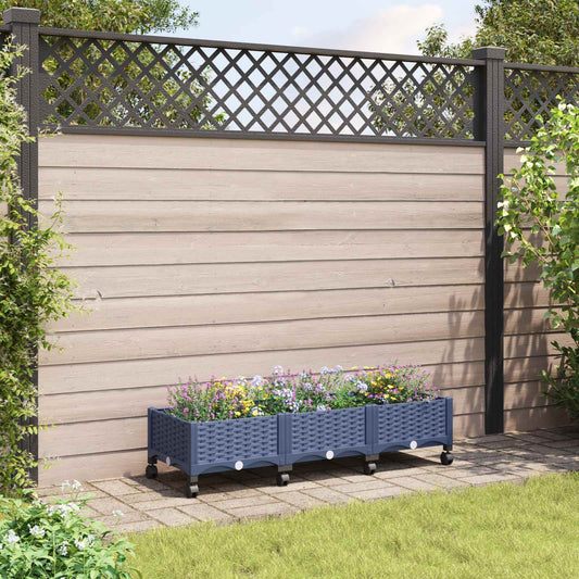 vidaXL Κήπος Γλαστράκι με Ροδάκια Μπλε Γκρι 120 x 40 x 33 cm PP