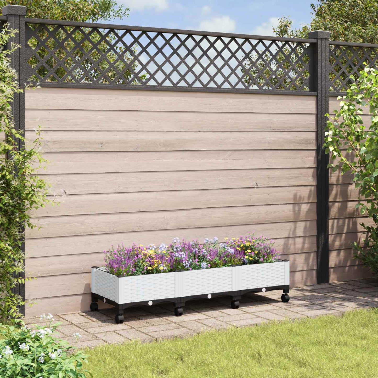 vidaXL Κήπος Γλαστράκι με Ροδάκια Λευκό 120 x 40 x 33 cm PP