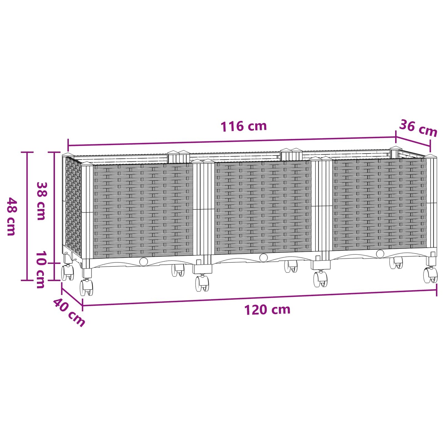 vidaXL Κήπος Γλαστράκι με Ροδάκια Μπλε Γκρι 120 x 40 x 48 cm PP
