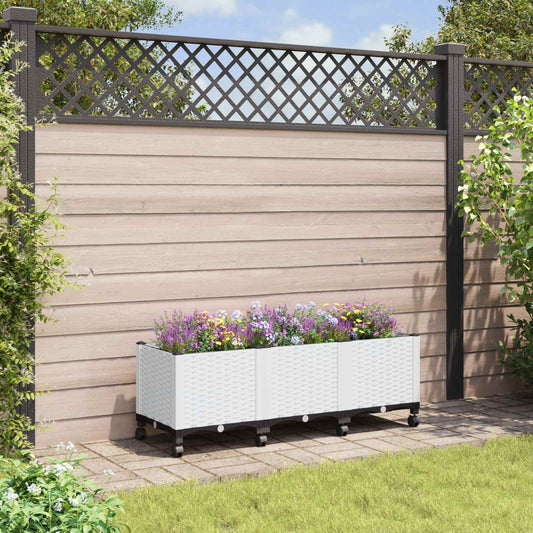 vidaXL Κήπος Γλαστράκι με Ροδάκια Λευκό 120 x 40 x 48 cm PP