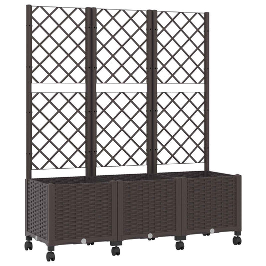 vidaXL Γλάστρα κήπου με πέργκολα & τροχούς Καφέ 120 x 40 x 146 εκ PP