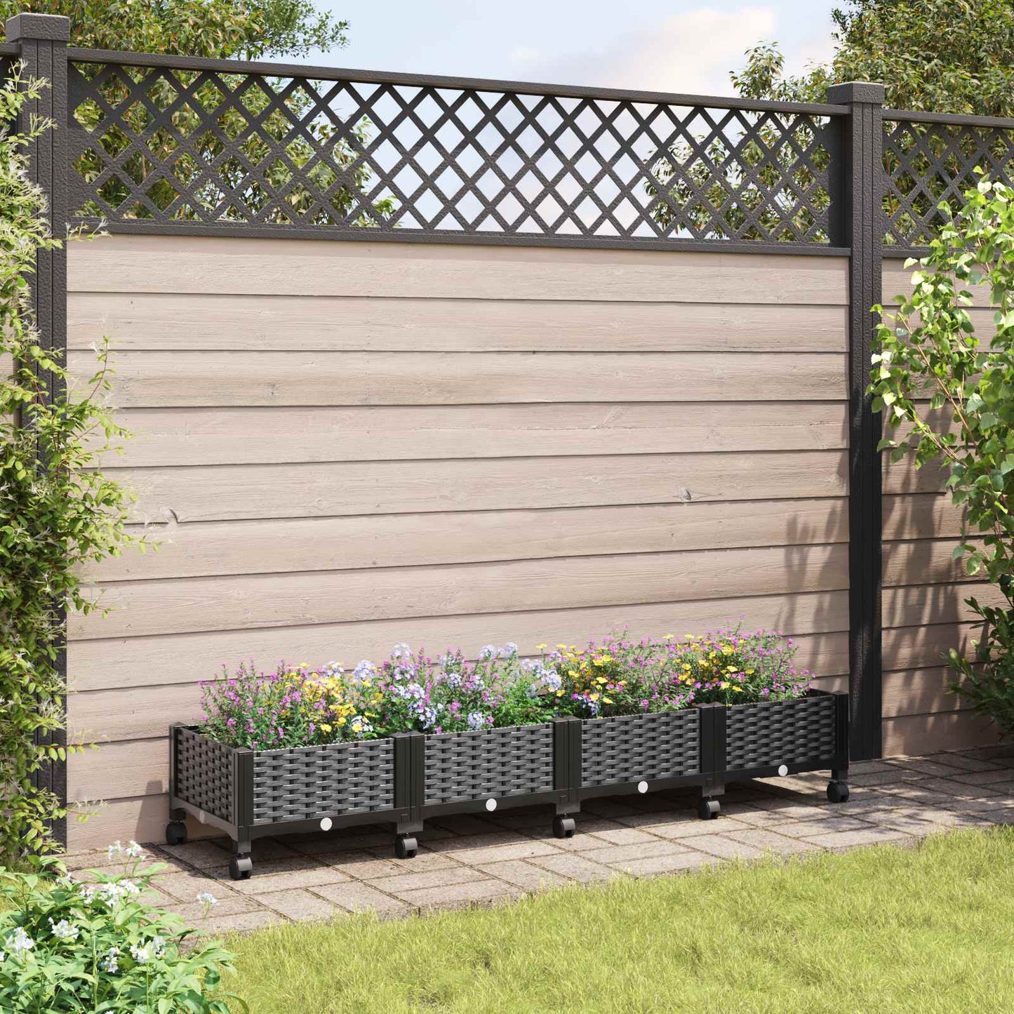 vidaXL Κήπος Γλαστράκι με Ροδάκια Μαύρο 160 x 40 x 29 εκ PP