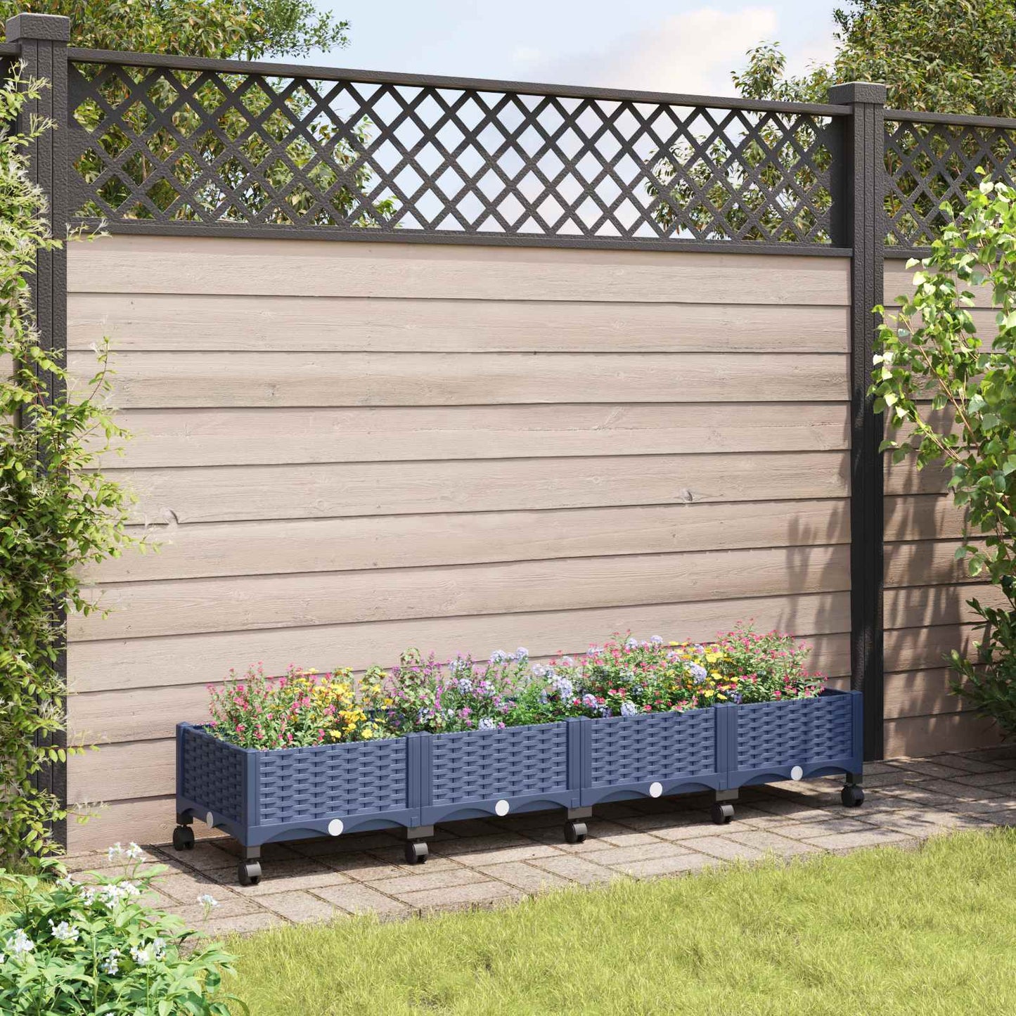 vidaXL Κήπος Γλαστράκι με Ροδάκια Μπλε Γκρι 160 x 40 x 33 cm PP