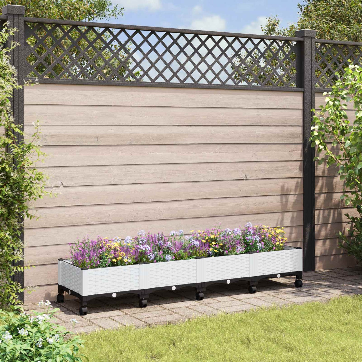 vidaXL Κήπος Γλαστράκι με Ροδάκια Λευκό 160 x 40 x 33 cm PP