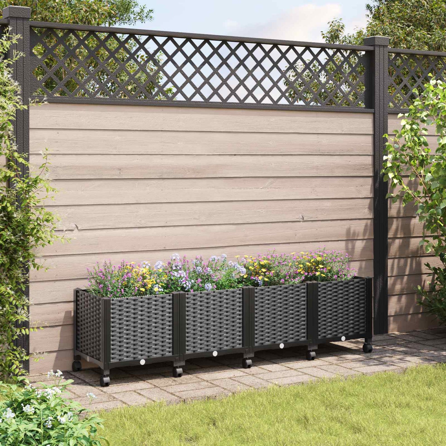 vidaXL Κήπος Γλαστράκι με Ροδάκια Μαύρο 160 x 40 x 44 εκ PP