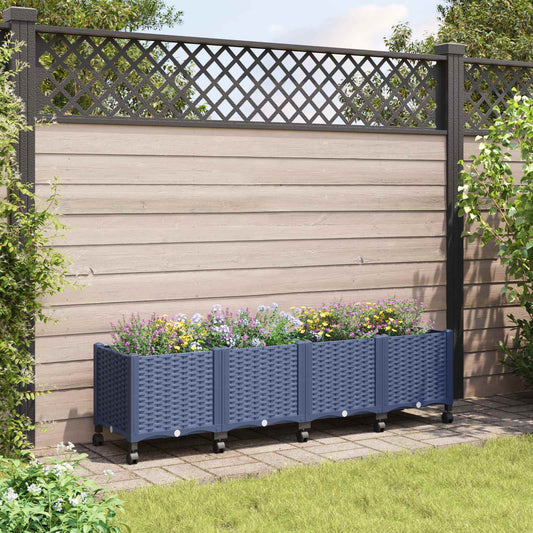 vidaXL Κήπος Γλαστράκι με Ροδάκια Μπλε Γκρι 160 x 40 x 48 cm PP