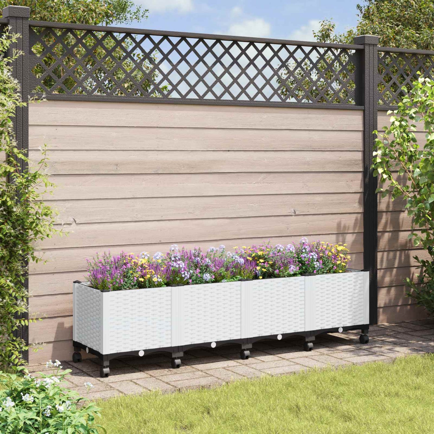 vidaXL Κήπος Γλαστράκι με Ροδάκια Λευκό 160 x 40 x 48 cm PP