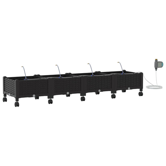 vidaXL Γλάστρα Κήπου με Άρδευση και Ροδάκια 4 τμχ. Μαύρο PP
