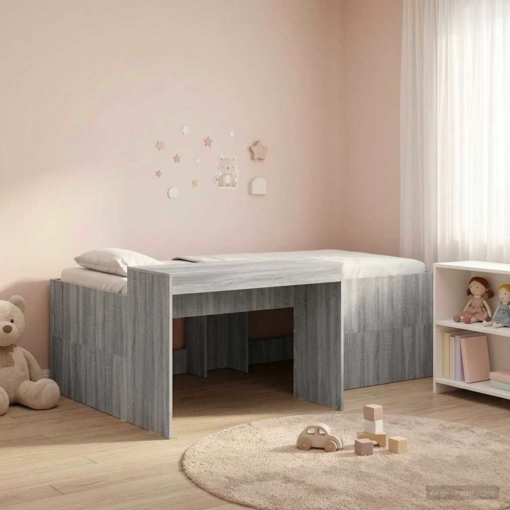 vidaXL Κρεβάτι Υψηλής Θέσης για Παιδιά με Γραφείο Γκρι Sonoma