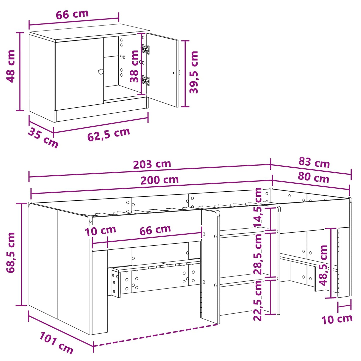 vidaXL Κρεβάτι σοφίτας με ντουλάπι 3 pcs Λευκό Επεξεργασμένο ξύλο