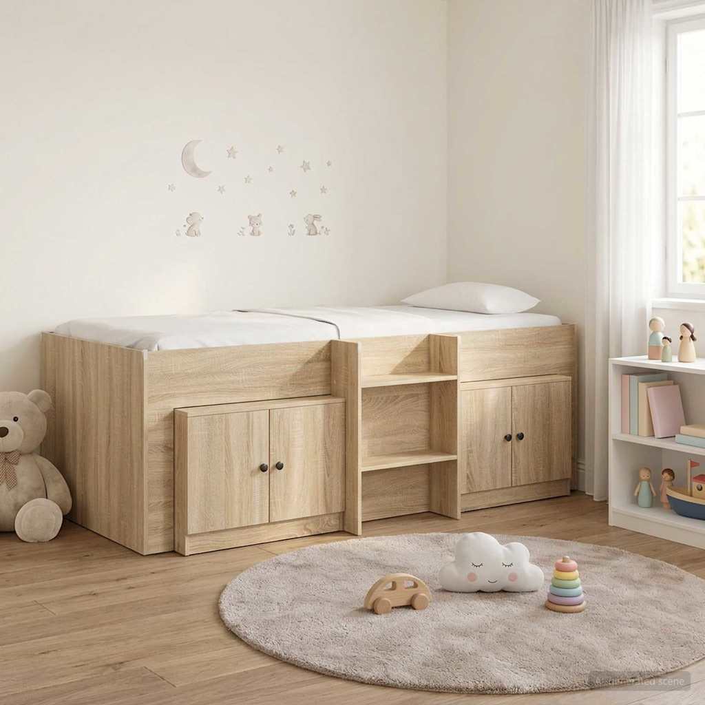vidaXL Σκελετός κρεβατιού loft με ντουλάπι με πόρτα 3 τμχ. Sonoma Δρυς