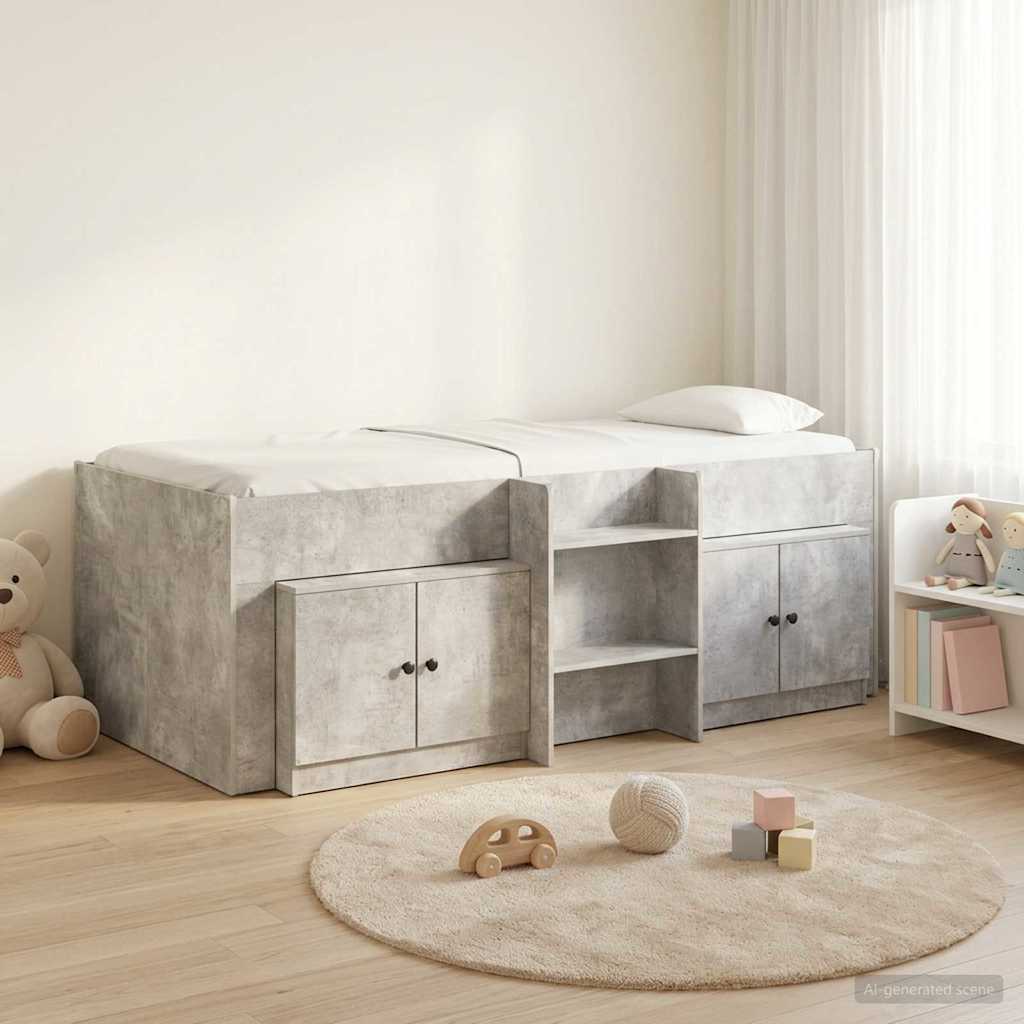 vidaXL Σκελετός κρεβατιού loft με ντουλάπι 3 τμχ. Γκρι Σκυροδέματος