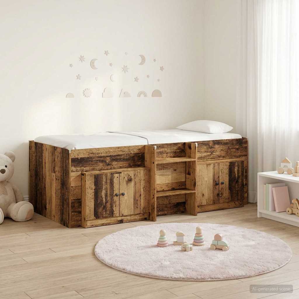 vidaXL Σκελετός κρεβατιού loft με ντουλάπι 3 τμχ. Παλαιωμένο ξύλο