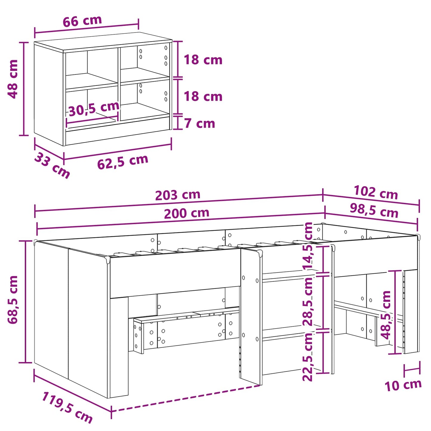 vidaXL Κρεβάτι σοφίτας με ντουλάπι με ράφι 3 τμχ. Γκρι Σκυροδέματος