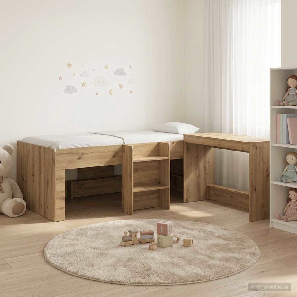vidaXL Κρεβάτι Υψηλής Θέσης για Παιδιά με Γραφείο 2 τμχ. Artisan Δρυς
