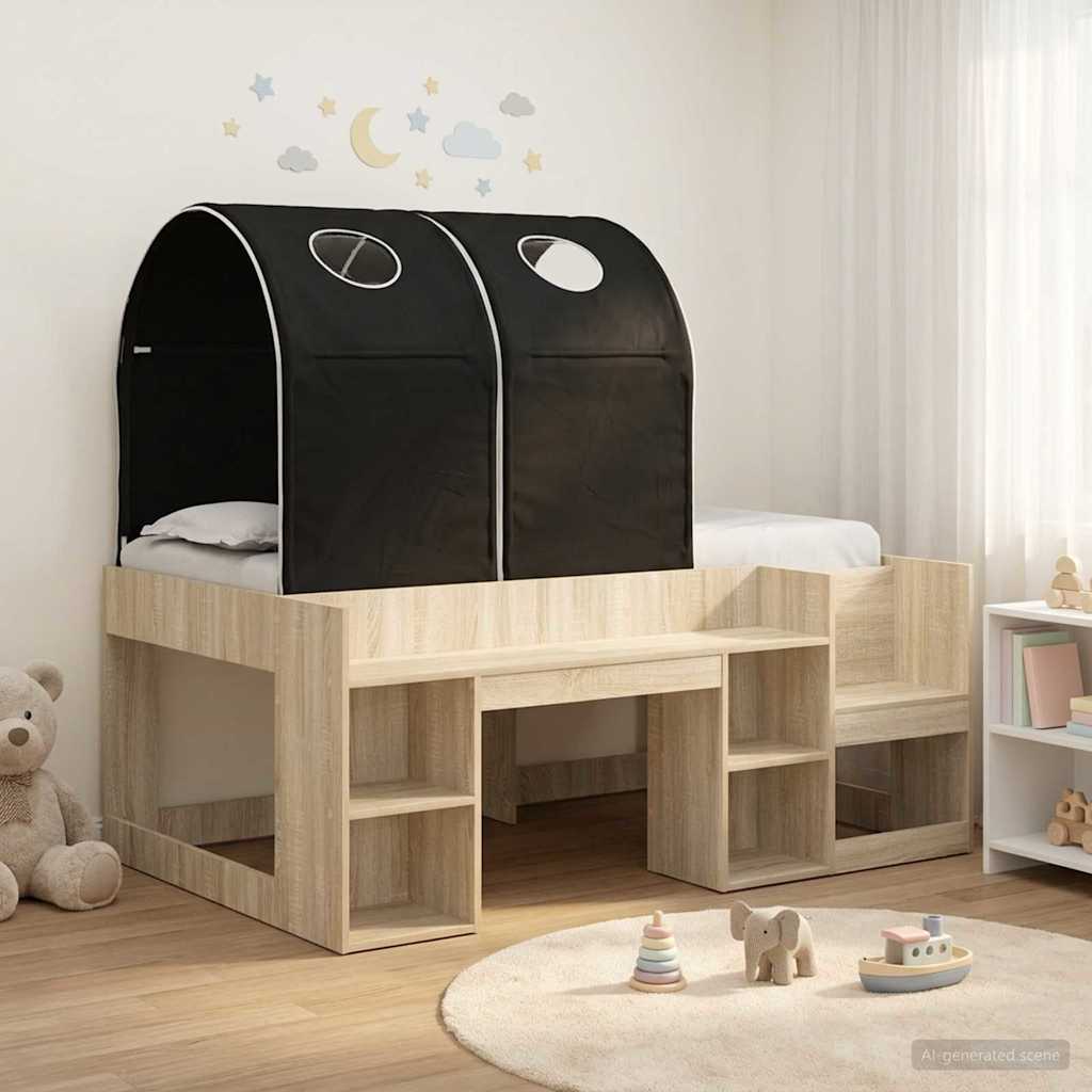 vidaXL Κρεβάτι με Σήραγγα με ράφι 3 τμχ. Sonoma Δρυς και Μαύρο