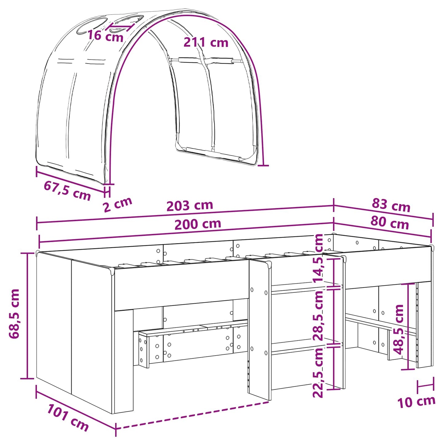 vidaXL Κρεβάτι με Σήραγγα 4 pcs Λευκό και Μπλε Επεξεργασμένο Ξύλο