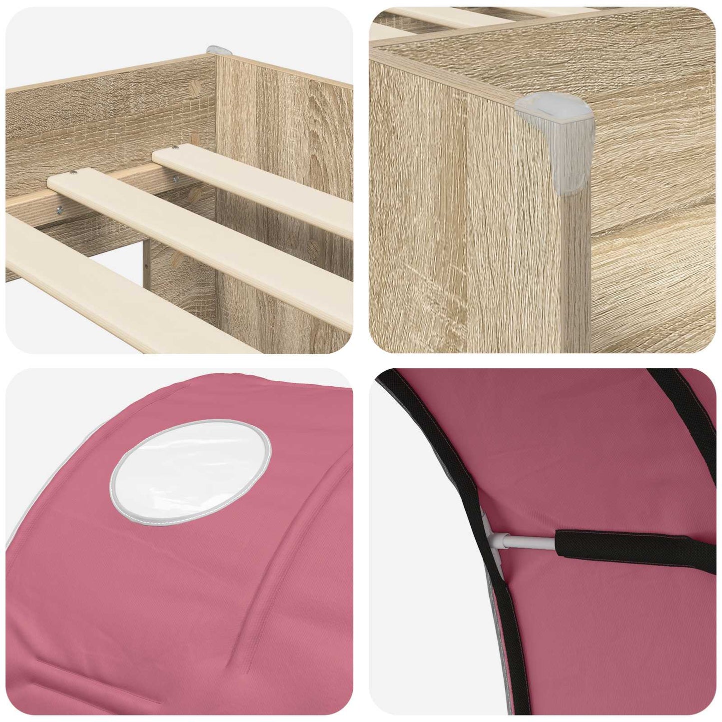 vidaXL Κρεβάτι με Σήραγγα 4 pcs Σονομά και Ροζ Επεξεργασμένο Ξύλο