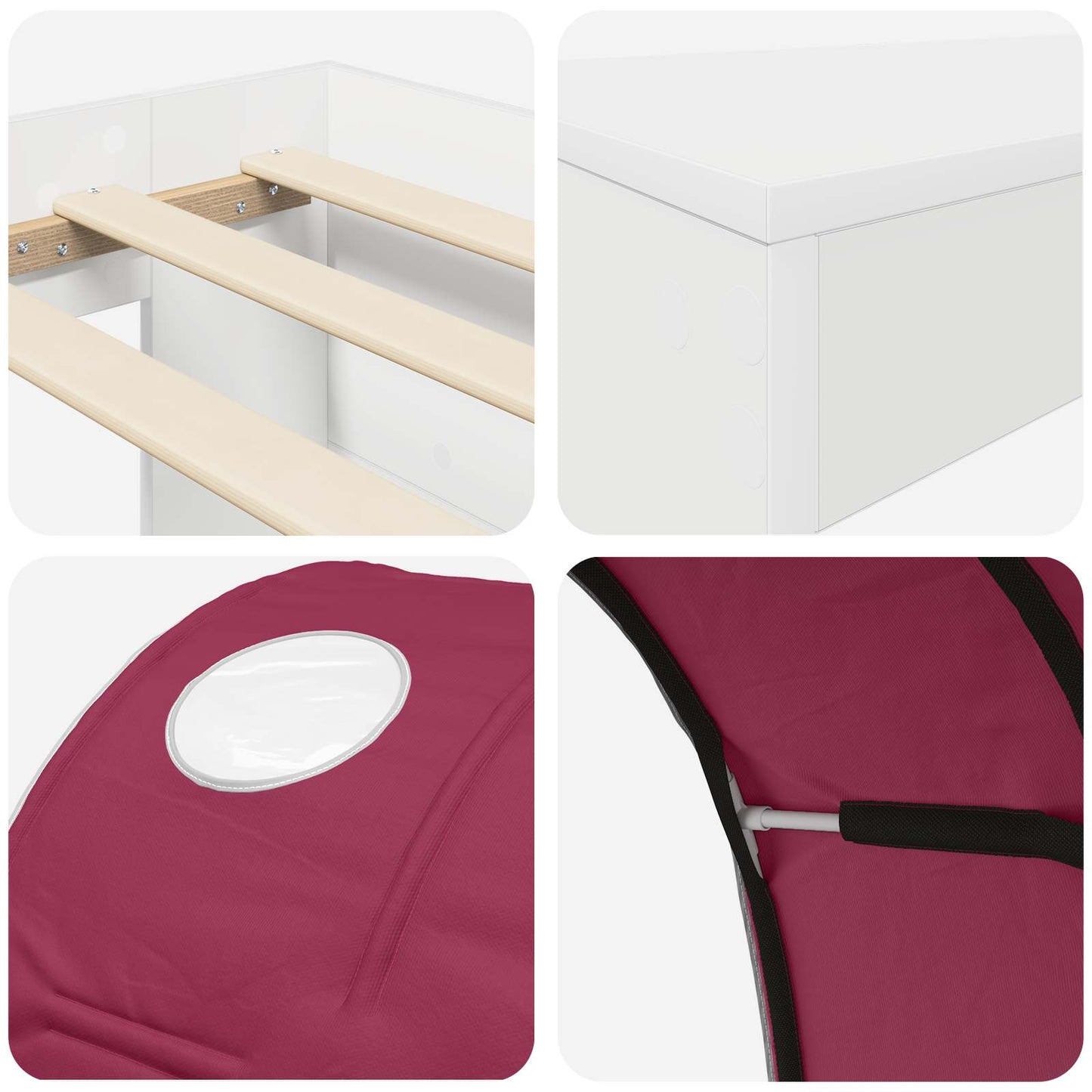 vidaXL Κρεβάτι με Τούνελ 3 pcs Λευκό και Κόκκινο Επεξεργασμένο ξύλο