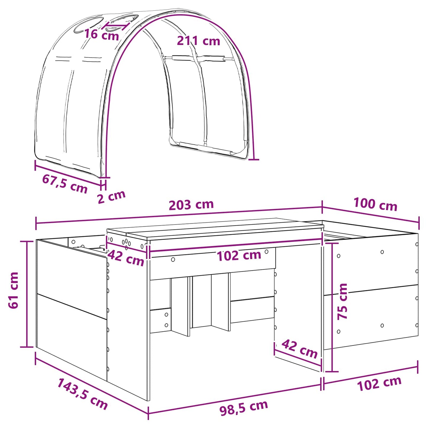 vidaXL Κρεβάτι με Σήραγγα 4 pcs Λευκό και Κόκκινο Επεξεργασμένο Ξύλο