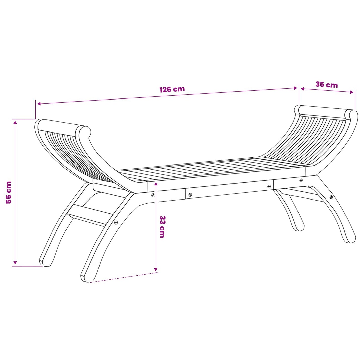 vidaXL Παγκάκι κήπου 2 -Seater 126 cm Στερεό Ξύλο Τίκ Φυσικό