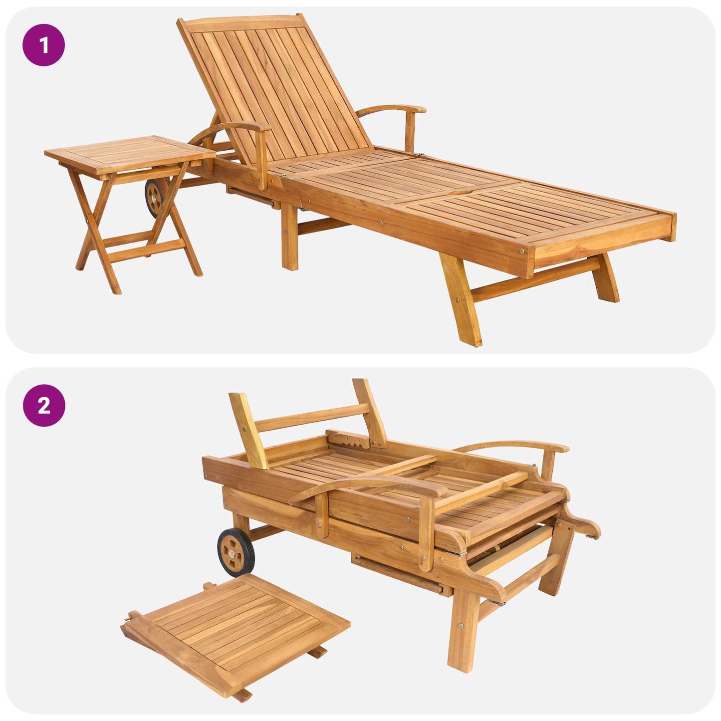 vidaXL Ξαπλώστρα με Τραπέζι 2 pcs Καφέ 40 x 40 x 40 cm Στερεό Ξύλο Τίκ