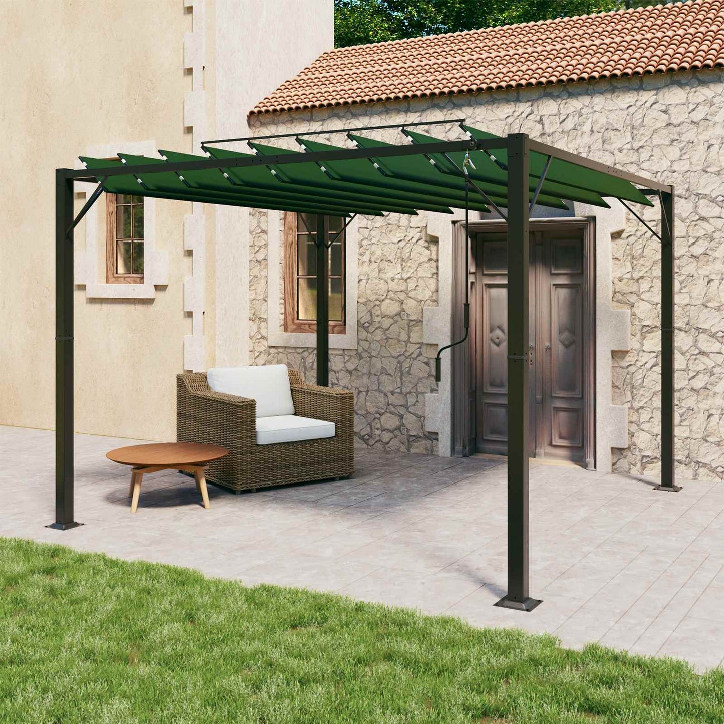vidaXL Γκαζebo με λουόμενη στέγη Πράσινο 3 x 3 x 2,14 μ