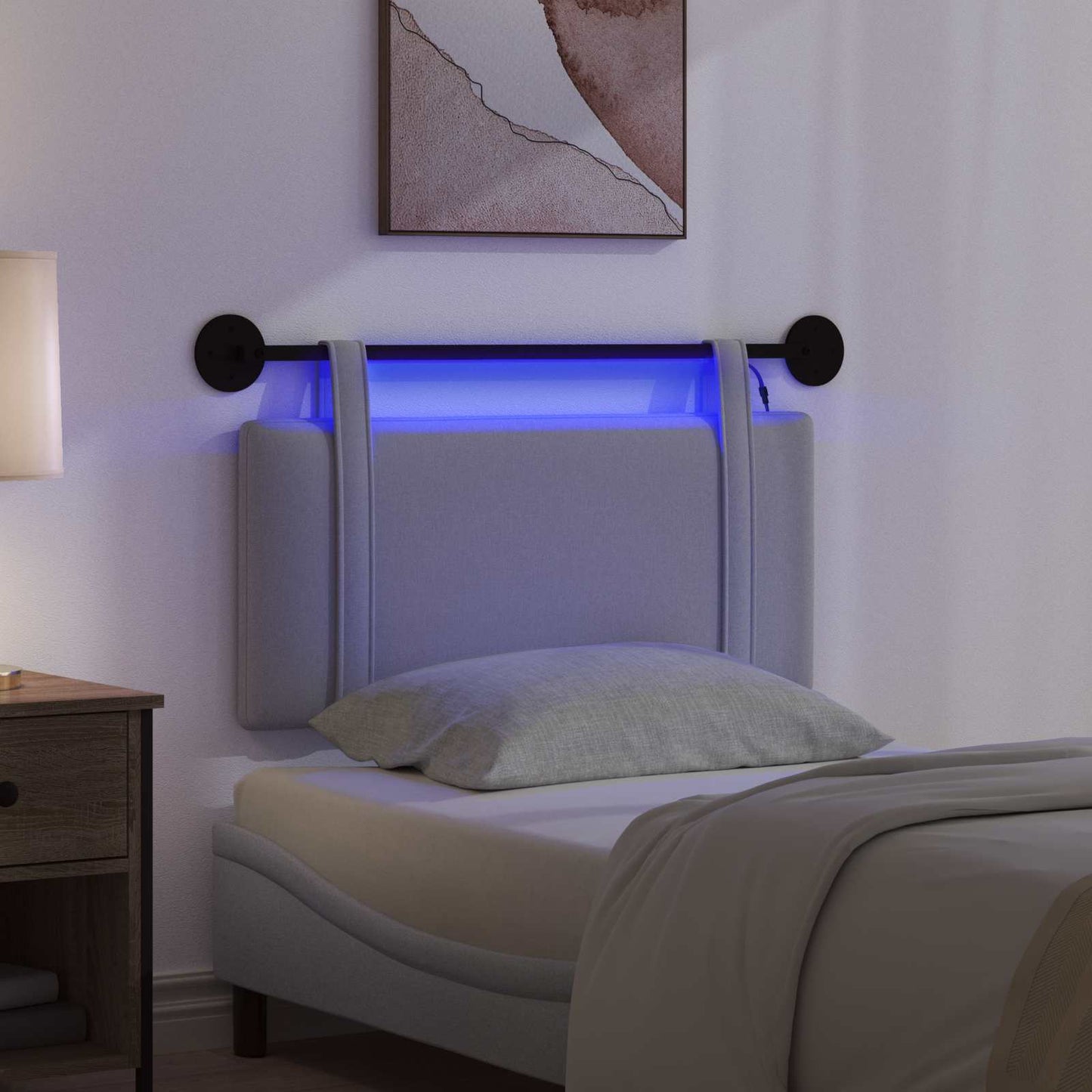 vidaXL Κεφαλάρι κρεβατιού κρεμαστό Με φωτισμό LED Ανοιχτό γκρι Ύφασμα