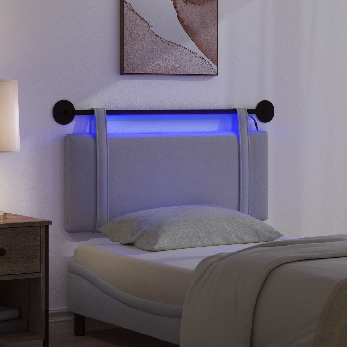 vidaXL Κεφαλάρι κρεβατιού κρεμαστό Με φωτισμό LED Ανοιχτό γκρι Ύφασμα